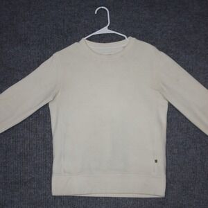 Billy Reid Sweatshirt Mens XS Cream Crewneck Suede Elbow Patches Ivory Cotton